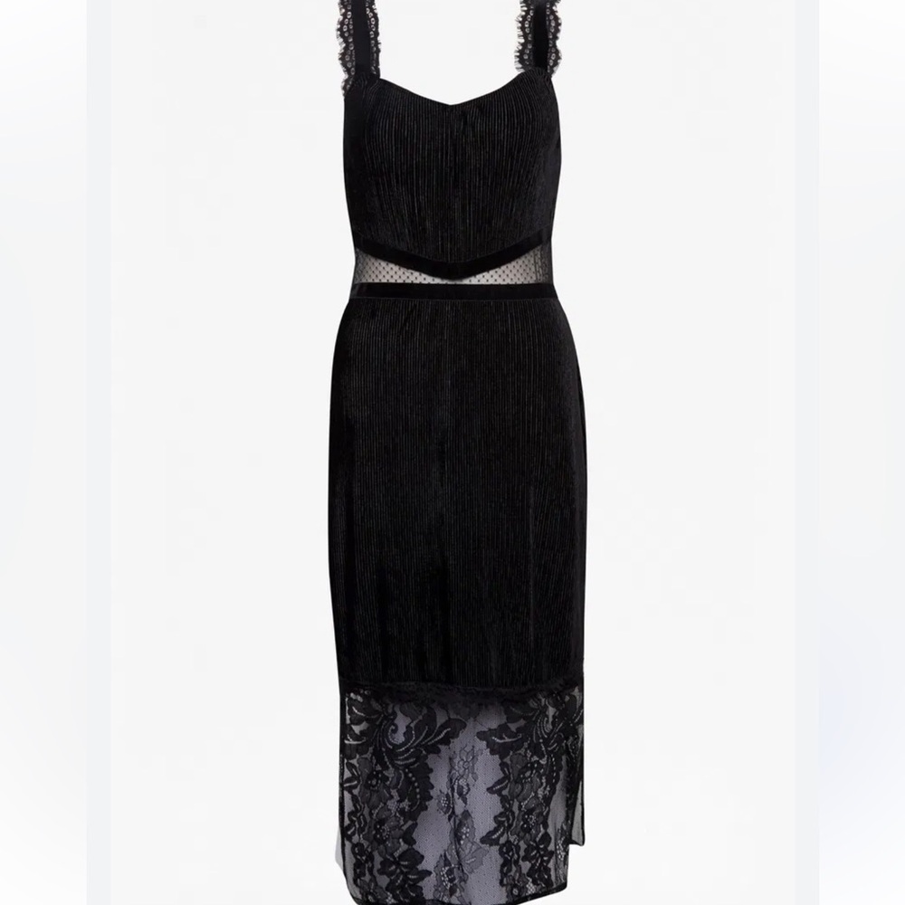 ❄️French Connection Black Sheath Spaghetti Strap Midi Dress - Picture 3 of 6